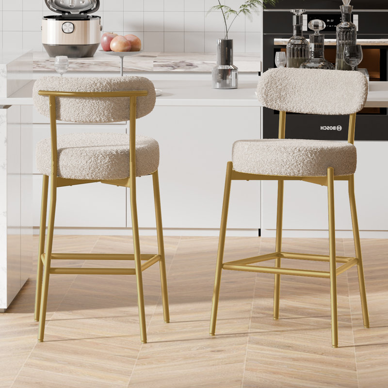 Bar Stools Set Of 2, Counter Height Bar Stools With Back And Metal Legs, High Top Island Chairs With Footrest, Sherpa Tall Kitchen Housel Boucle