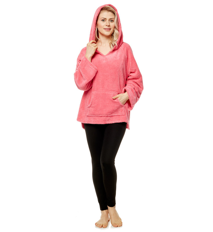 Peignoir en molleton avec poches et capuche, Grand, Corail