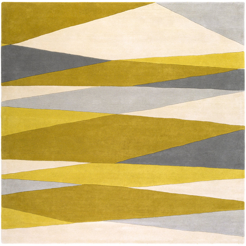 Ayeln Hand Tufted Wool Geometric Indoor Rug, Square 4'