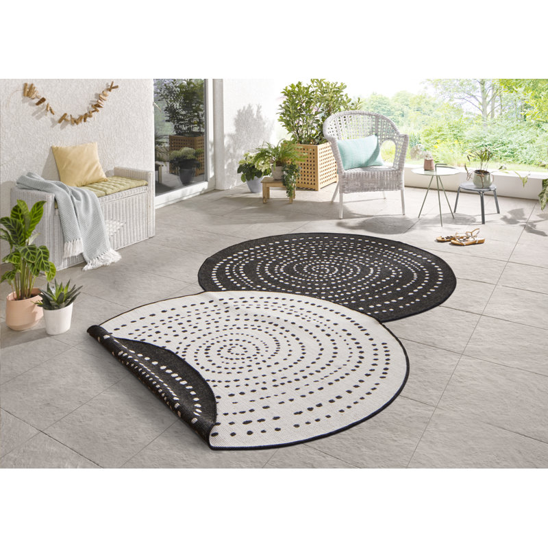 Bali Flatweave Black/White Rug, Round 200cm