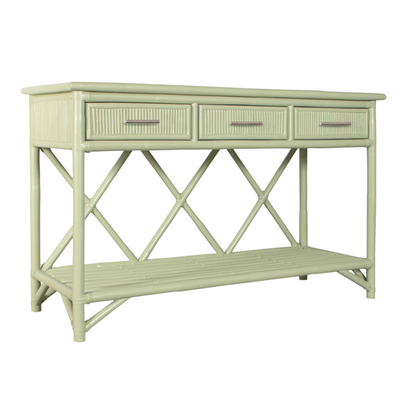 Pencil Rattan 54" Wide Console Table, Celery Green