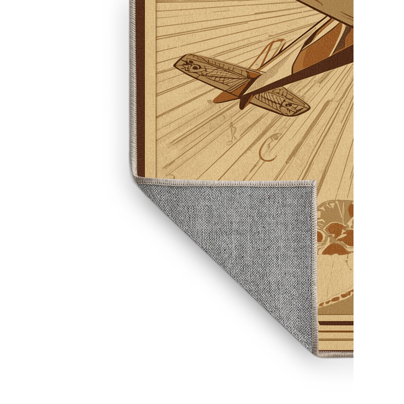 Tapis oriental vintage lavable à la machine Mendon Classic Biplane - reliure beige, 4 x 2