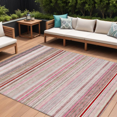 Tapis intérieur lavable rayé rose 10 pi x 14 pi