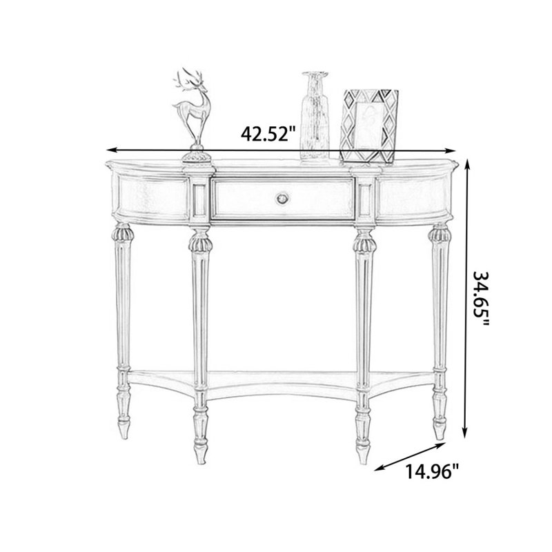 Console demi-cercle Champagne, H 34,65 po x l 42,52 po x P 14,96 po