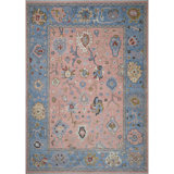 Afterglow Oriental Hand-Knotted Wool Area Rug in Sunset/Blue/Beige