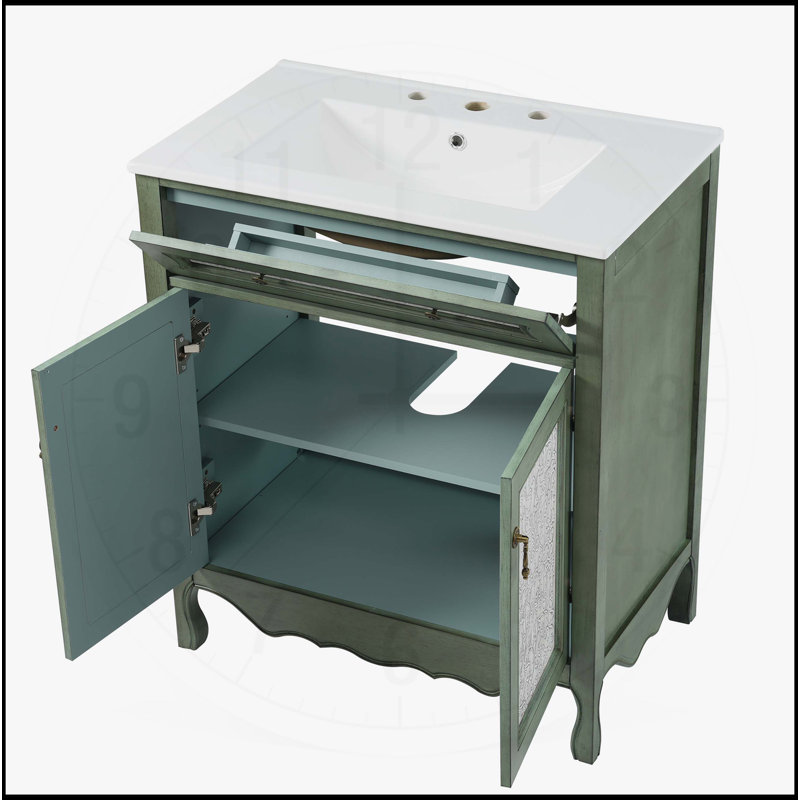 30" Antique Pattern Bathroom Vanity with Rectangle Ceramic Sink