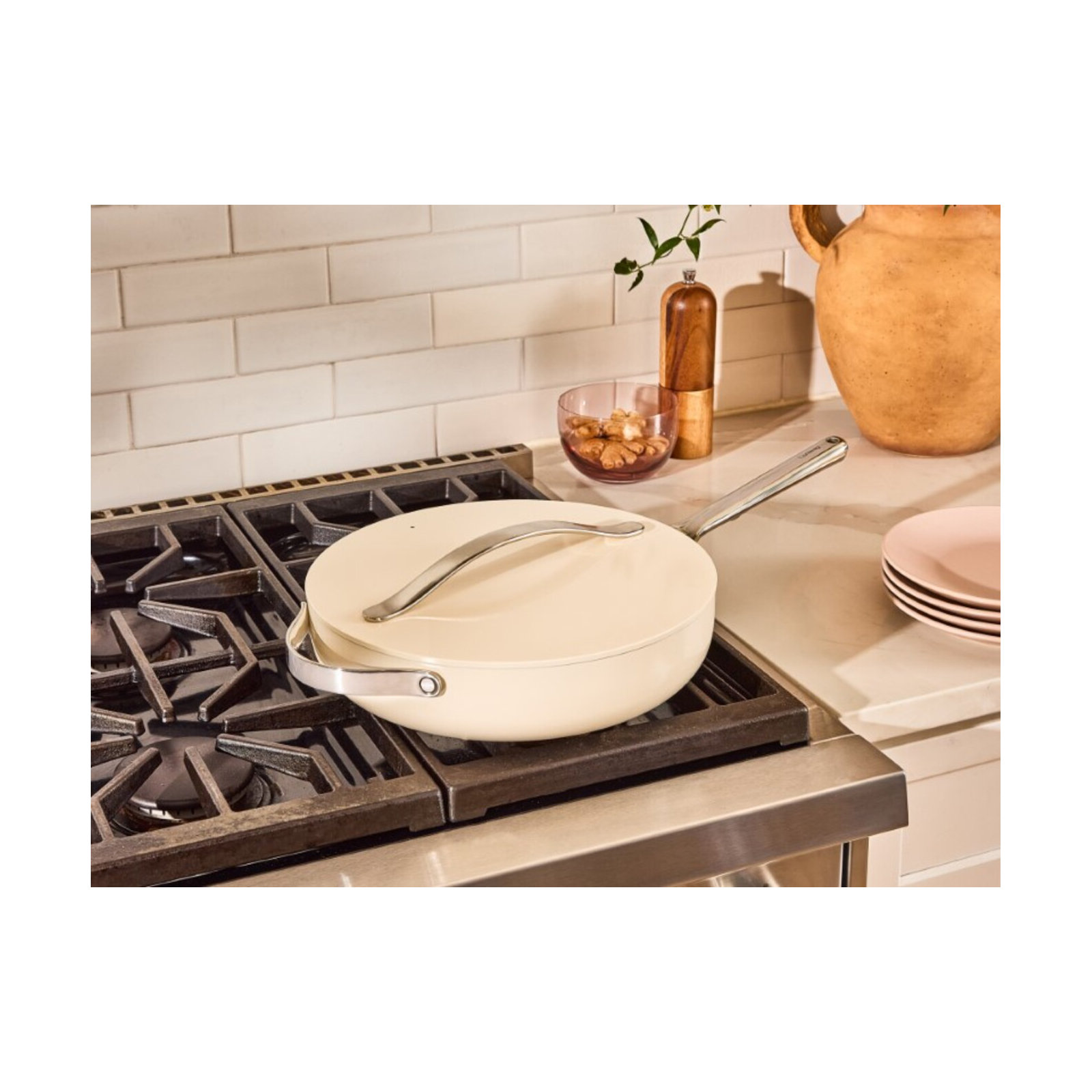 Caraway 4.5Qt Nonstick Ceramic Saute Pan W/ Lid, Cream