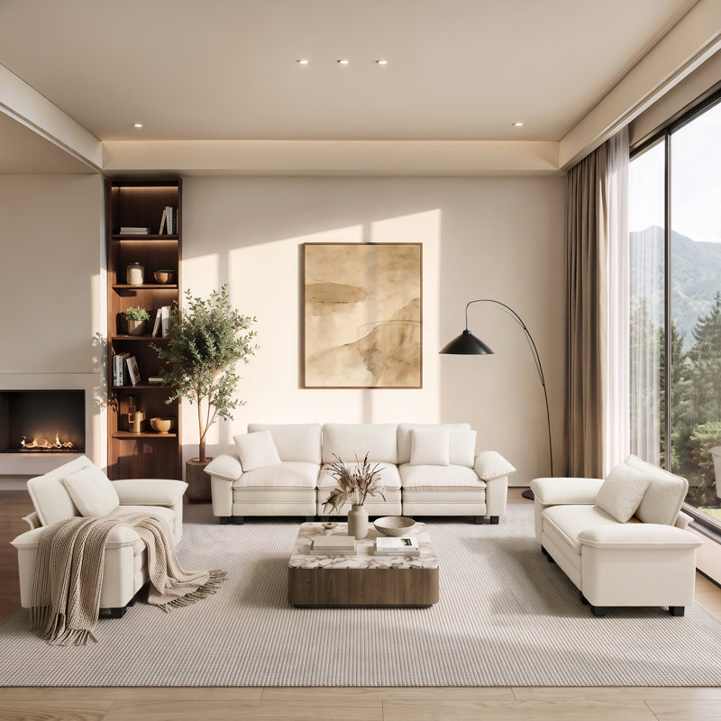 Ensemble de salon rembourré 3 pièces avec canapé et fauteuils, canapé surdimensionné en chenille profonde ou en velours côtelé