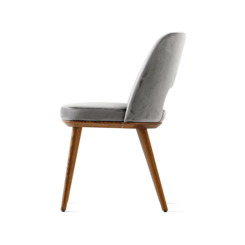 Foyer Upholstered Open-Back Chair with Wooden Base, Walnut, Ash Gray