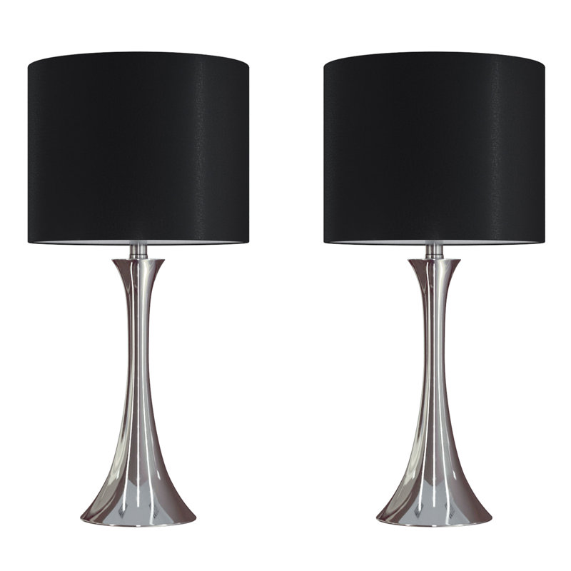 Ensemble de lampes de table standard 24,25 po Adonis, Nickel poli, Noir