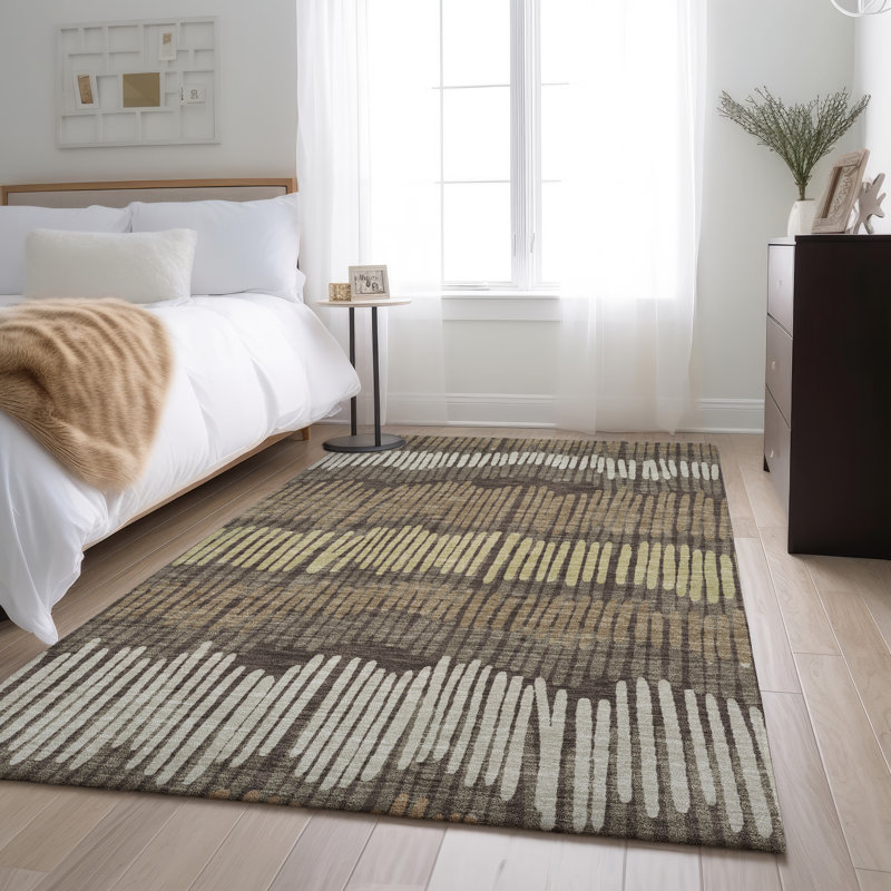 Tapis brun Prisco lavable à la machine de qualité supérieure, Rectangulaire 8 pi x 10 pi