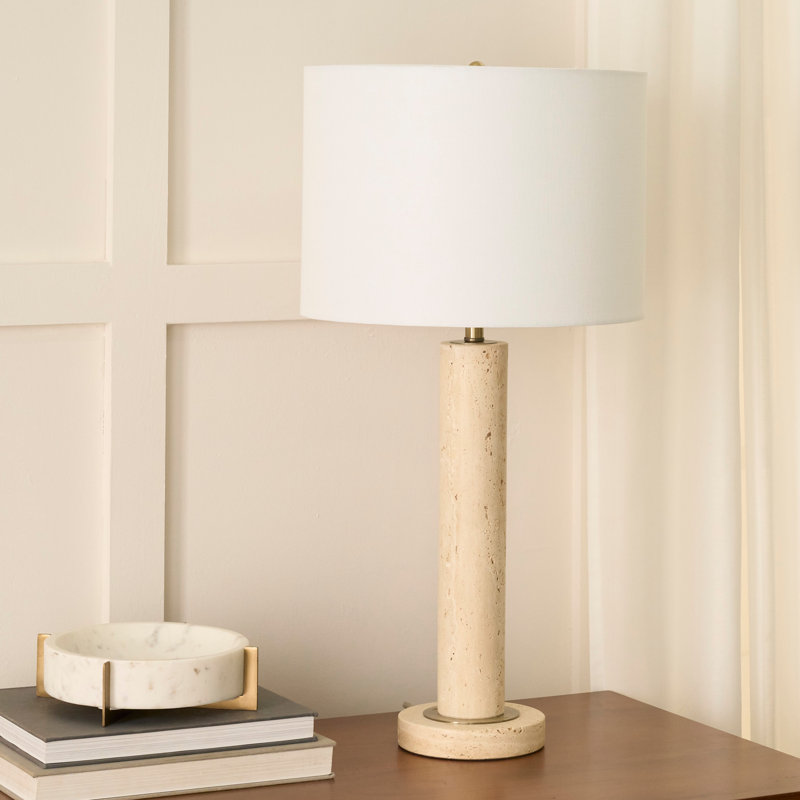 28" Travertine Stone Pillar Table Lamp