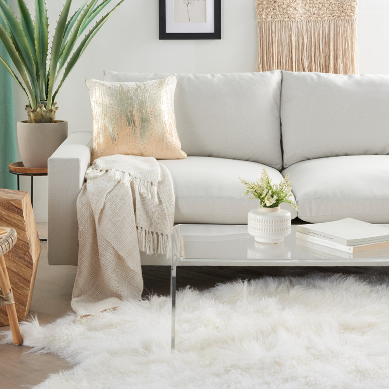 Beige Ombre Embroidered Velvet Square Throw Pillow