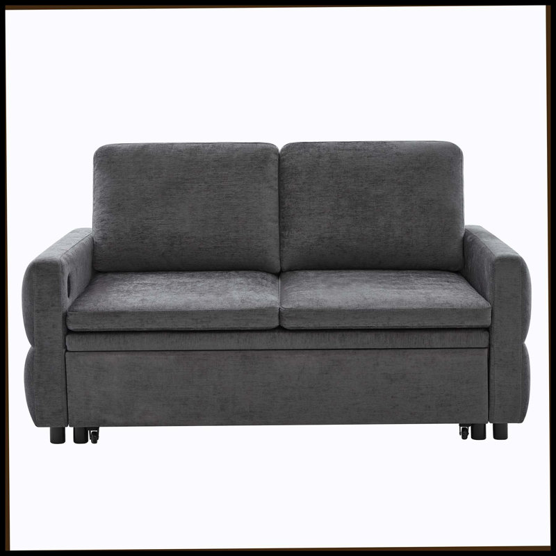 Canapé-lit convertible avec canapé-lit de 62,75 po avec dossier réglable et ports USB pour le salon, gris, Gris