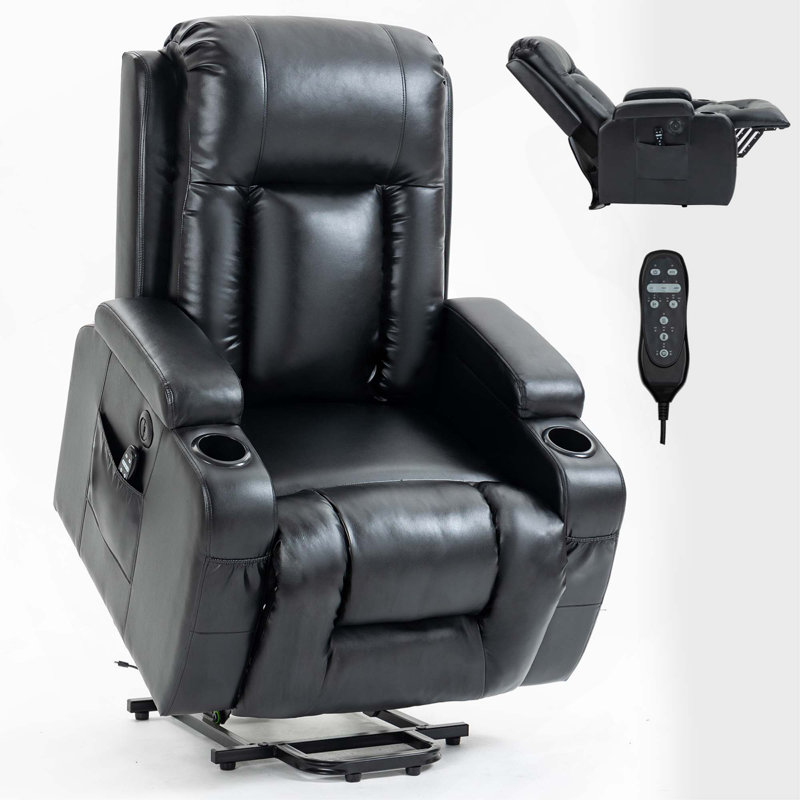 Infinite Position Single Motor Power Lift Recliner with USB Charging Port, Cup Holders, 8-Point Vibration Massage & Lumbar Heating for Elderly