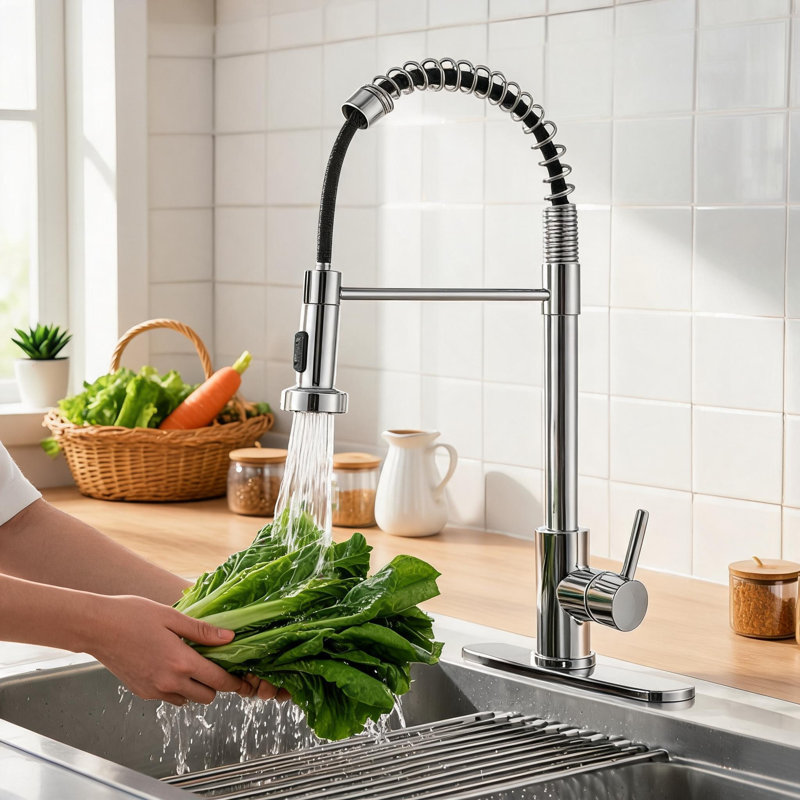 Robinet de cuisine en acier inoxydable chromé avec douchette rétractable et poignée simple pour lavabo de camping utilitaire et éviers de bar