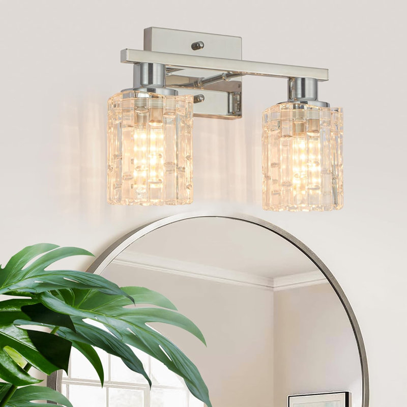 Modern Bathroom Vanity Light With Crystal Glass Shade, Wall Mounted Fixture For Mirror, E26 Base, Water-Resistant Design