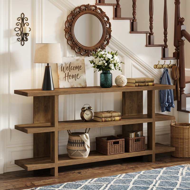 63" Long Console Table with 3 Storage Shelves, Narrow Entryway Table for Living Room and Hallway, Easy Assembly