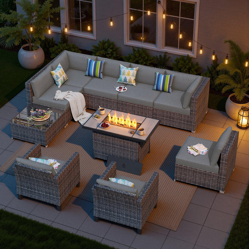 Reniyah 8 - Person Patio Conversation Set with Cushions, Dark Gray