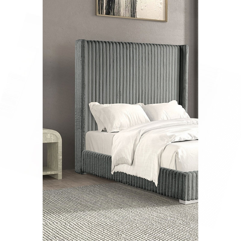 Tissu contemporain en chenille de fourrure de lit 1pc, Gris, Lit double