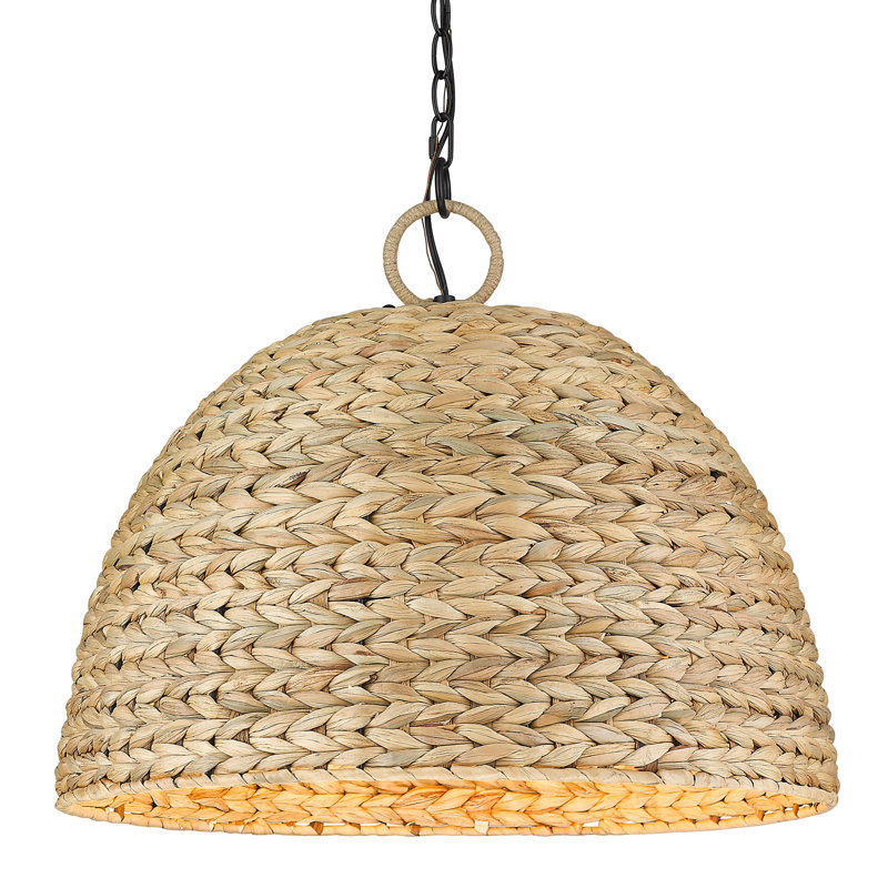 Yelverton 5 - Light Matte Black Shaded Pendant, Woven Sweet Grass