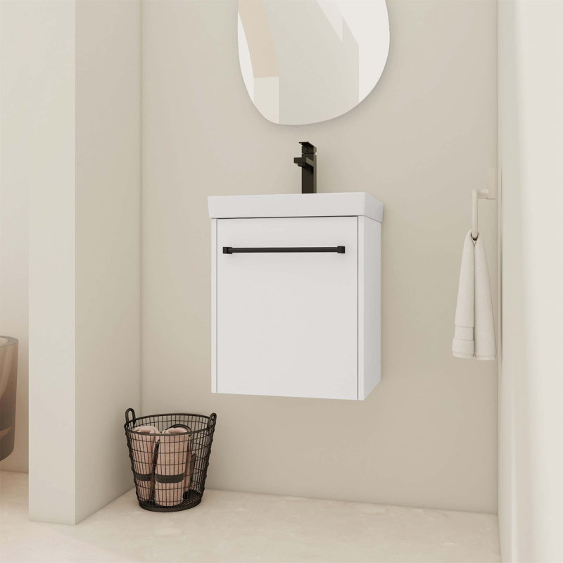 Meuble-lavabo mural 18 po avec lavabo en céramique et porte d'armoire à fermeture en douceur, pour petite salle de bain