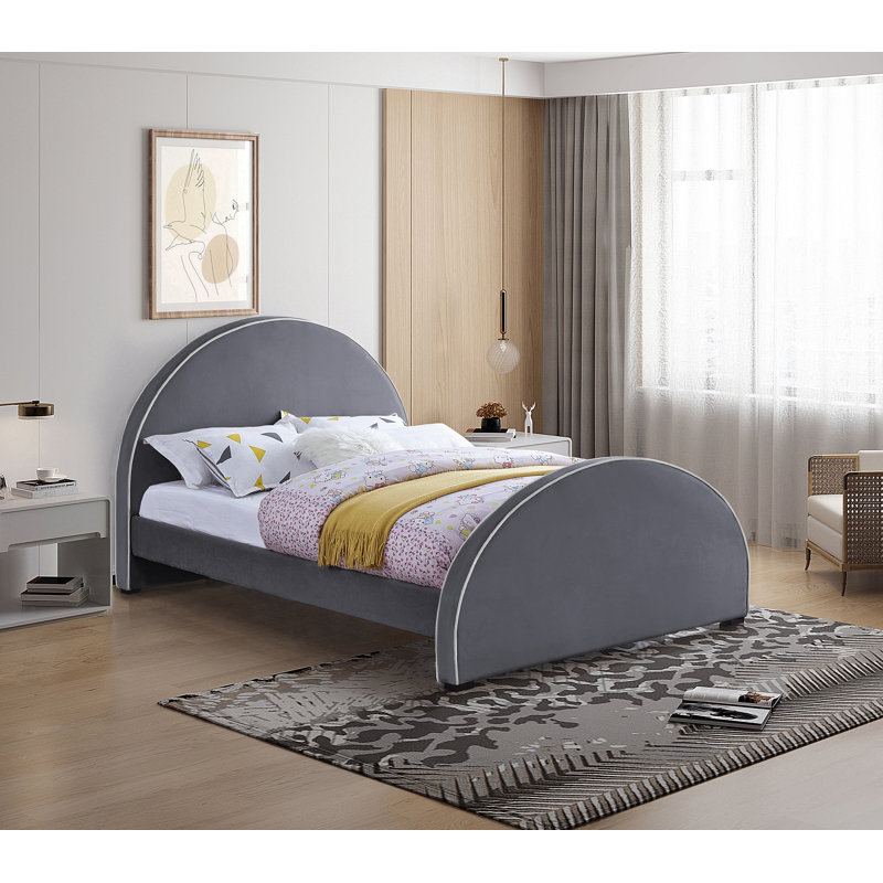 Hilbrand Upholstered Unfinished Panel Bed, Grey Velvet, Queen