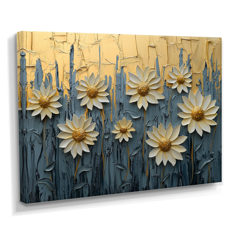 «Paint Effect On Golden Glow Sunflowers II» - art mural tournesols, H 30 po x l 40 po, Toile tendue, Ne s’applique pas