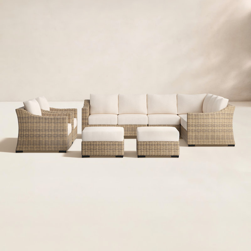 Eloisa Wicker 10 - Person Patio Conversation Set with Cushions, Tan
