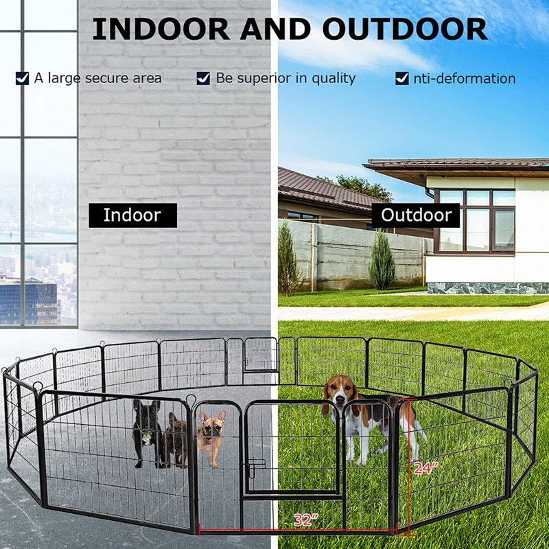 Black Metal Adjustable Pet Playpen with Doors