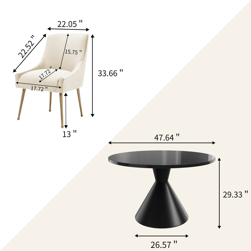 Magallanes 4 - Person Round Table Dining Set with Velvet Dining Chairs, Black, Beige