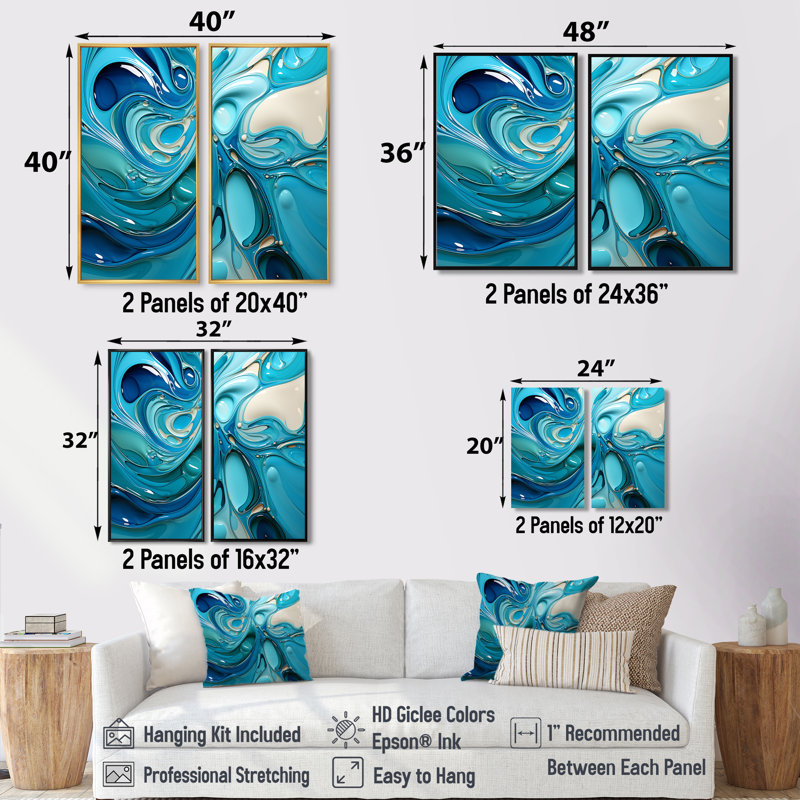 Blue Fluid Grind II - art mural moderne 2 panneaux, Impression encadrée flottante, Black, 36" H x 48" W