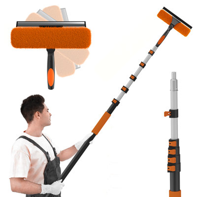 5-24FT  Window Squeegee with Extension Pole, 2-in-1 Professional Window Washing Kit for Home, Indoor Outdoor Squeegee with Rotatable Head for High Windows