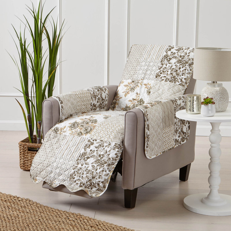 Patchwork Reversible Recliner Pet Furniture Protector Slipcover, Patchwork - Taupe