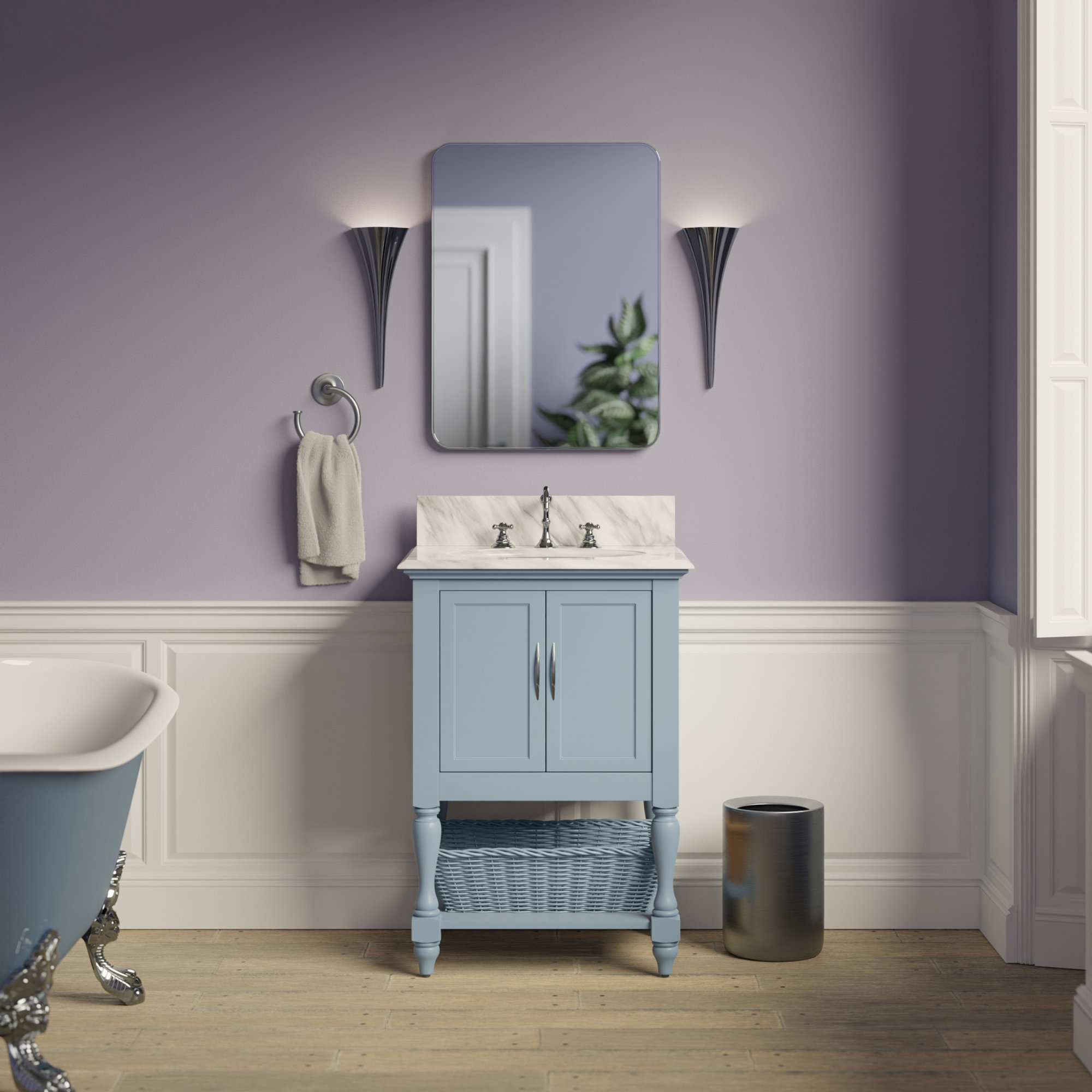 Hampton 24'' Single Bathroom Vanity, Carrara Marble, Powder Blue