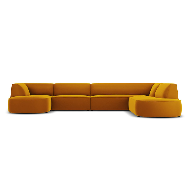 Adoraim 6 Seater Velvet Large Corner Sofa , Yellow, Right Hand Facing