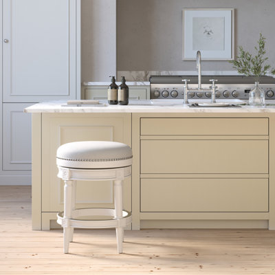 Personnalisable pivotant sans dossier à hauteur de comptoir en bois de 26 po avec pivot à 360 °, garniture cloutée appliquée à la main, détails décoratifs, repose-pieds en métal pour la durabilité, plancher à glissières en plastique, îlots de cuisine idéaux, maison