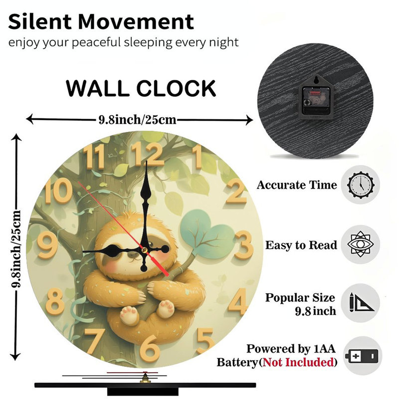 Adorable horloge paresseuse ronde