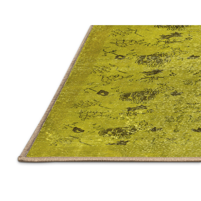 Tapis contemporain 446 jaune lavable à la machine, Rectangle 3 pi x 5 pi