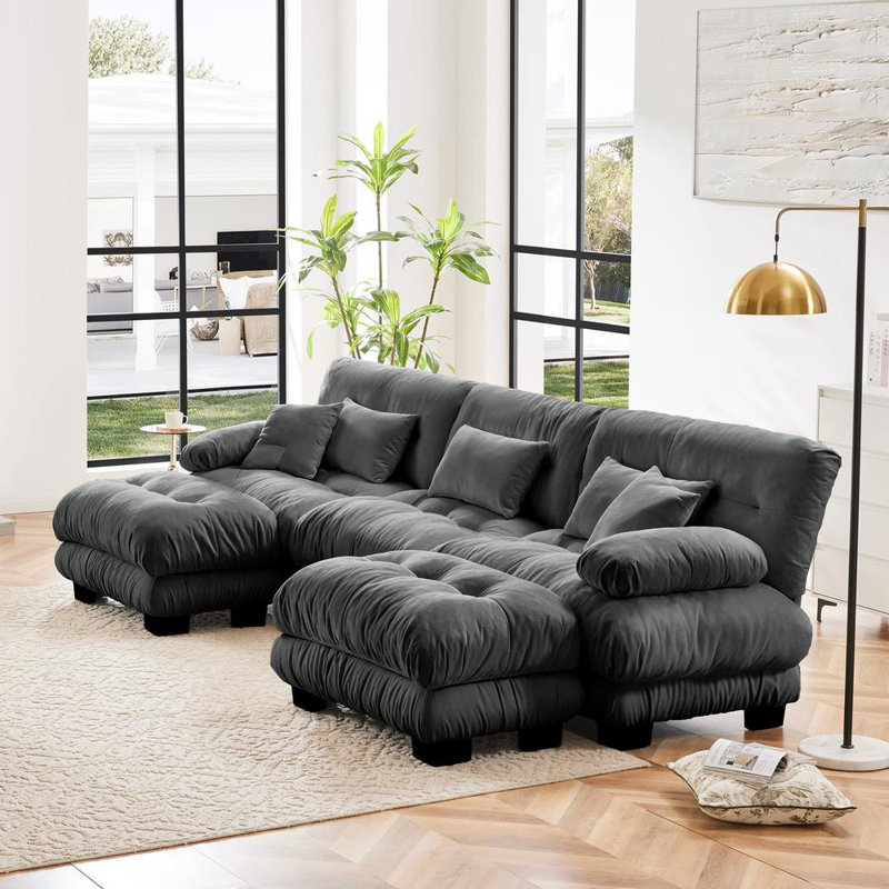Canapé en chenille avec repose-pieds Cloud, Gris, H 35,4 po x l 133,8 po x P 59,6 po, 5