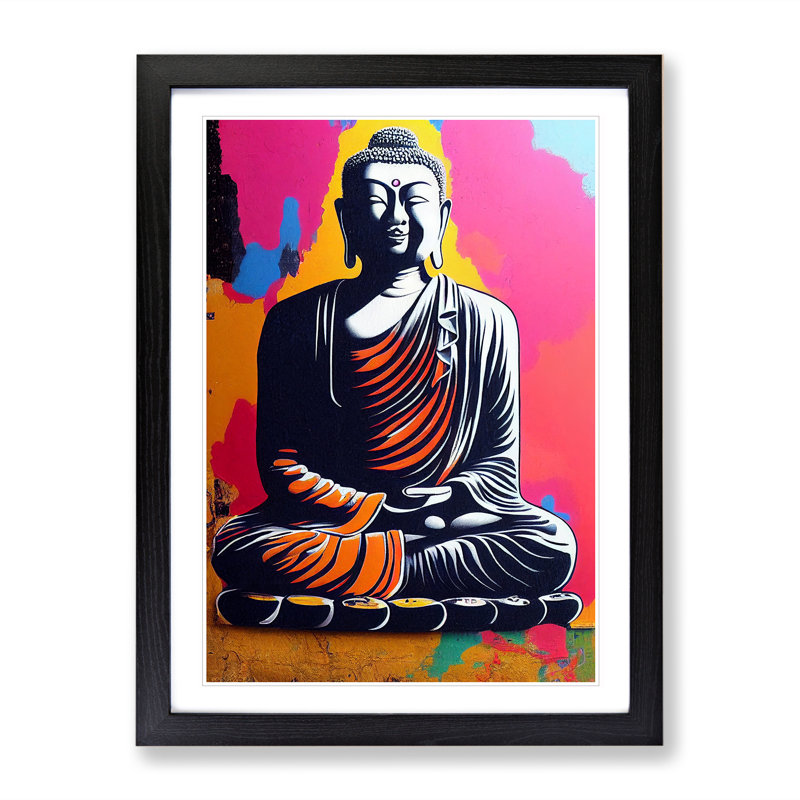 Colourful Buddha No.2 - Print, 48cm H x 36cm W, Black Framed, White