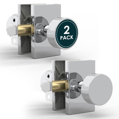 Mega Handles Laura - Ensemble de 2 poignées de porte d'intimité pour la chambre à coucher et la salle de bain, serrure à bouton-poussoir sans clé - Chrome poli