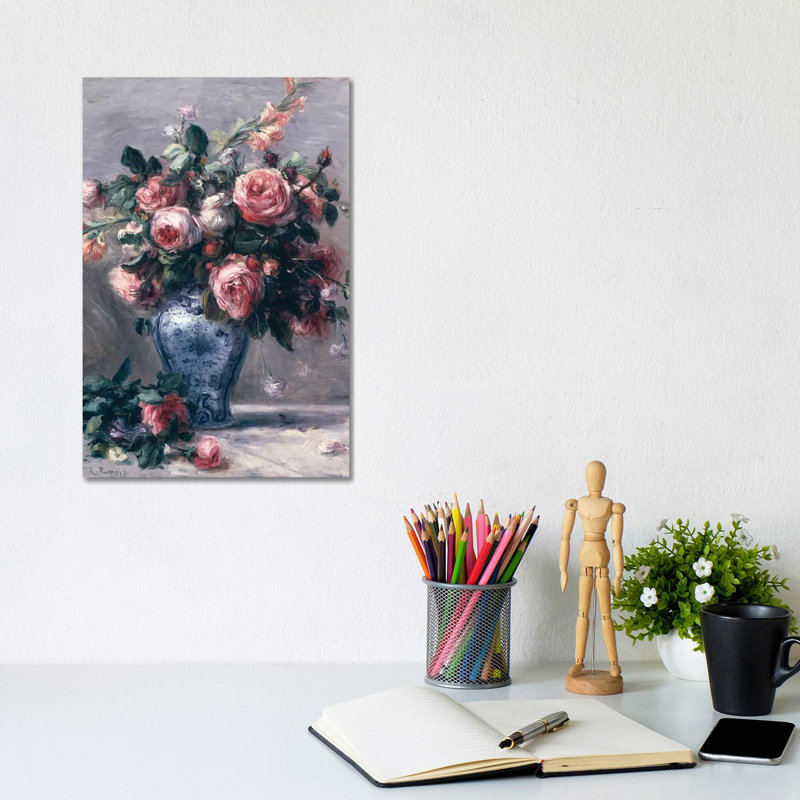Vase de roses - Estampe numérique sur toile tendue avec châssis