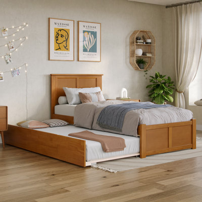 Lit plateforme en bois massif avec pied de lit et gigogne Madison