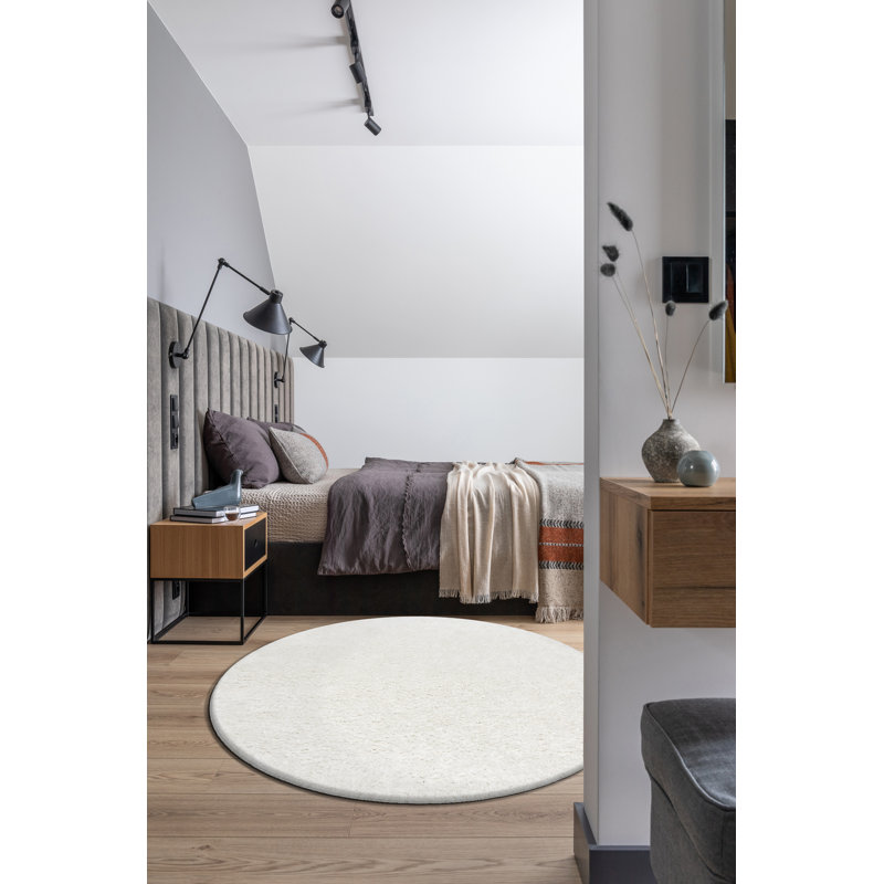 Taryn Solid Colour Area Rug, White, Round 120cm