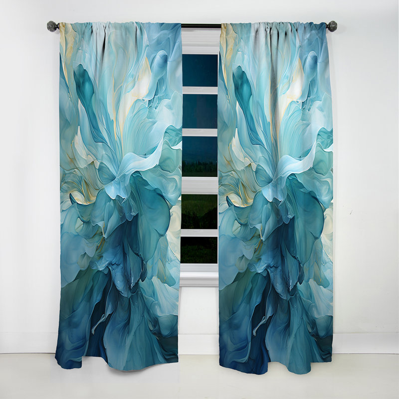 Rideau occultant en velours bleu turquoise et blanc Turquoise Serenity Swirl IV - 1 panneaux, L 52 po x L 108 po