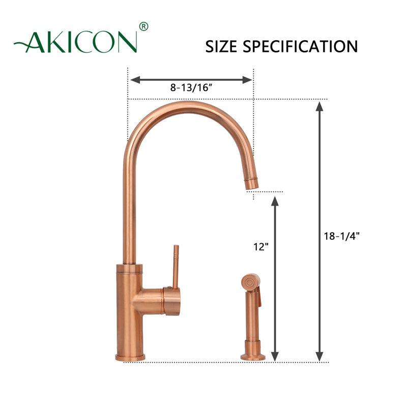 Single Handle Kitchen Faucet With Side Spray, Copper