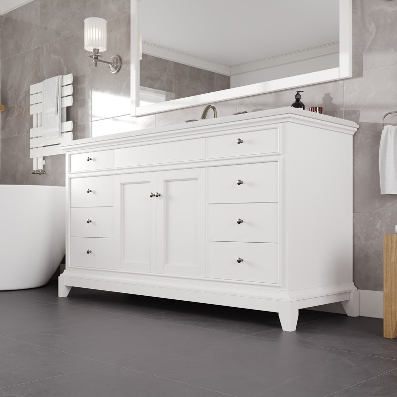 Ensemble de meuble-lavabo simple 60 po avec plateau en quartz Carrara et lavabo sous-comptoir en porcelaine Elite Stamford