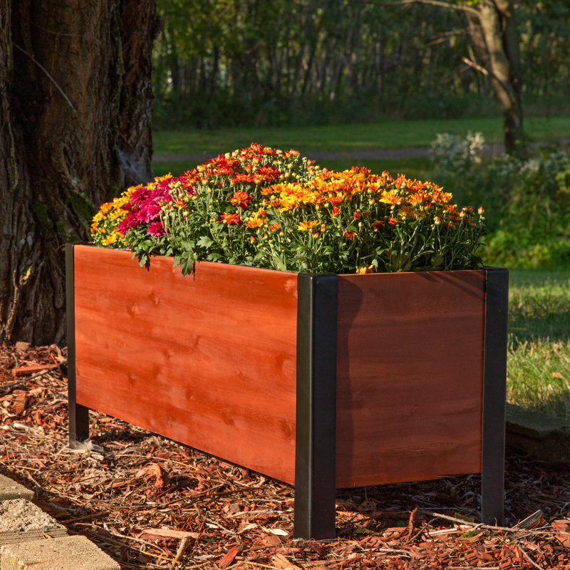 Boîte à fleurs surélevée rectangulaire en bois d'acacia Roxey - 37 po x 13 po x 14,75 po - brun, Brun
