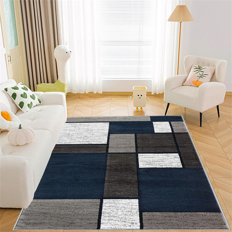 Tapis bleu marine Modern Modern Boxes, Rectangle 3 pi 4 po x 5 pi 4 po